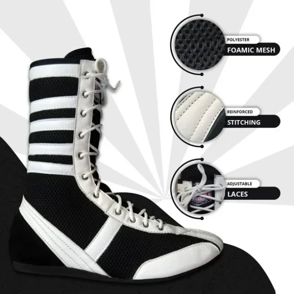Long Boxing Shoes Anti Slip and Lightweight Black and White - Image 5
