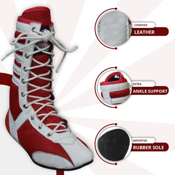 Long Boxing Shoes Anti Slip and Lightweight Red and White - Image 5