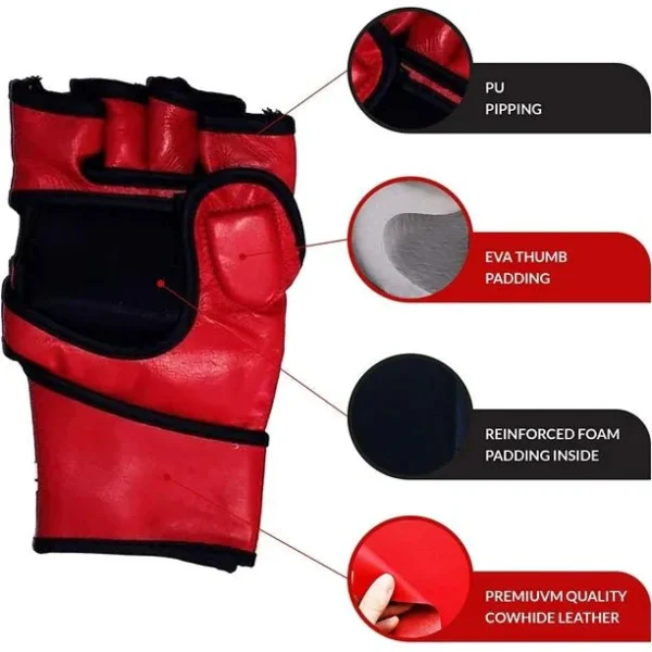RightPunch Red Cowhide Leather MMA Sparring Gloves - Image 3