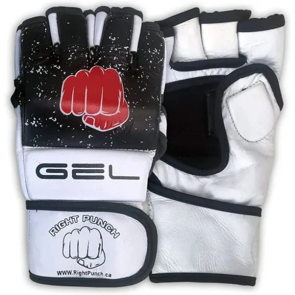 RightPunch White Cowhide Leather MMA Sparring Gloves