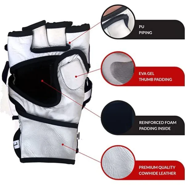 RightPunch White Cowhide Leather MMA Sparring Gloves - Image 5