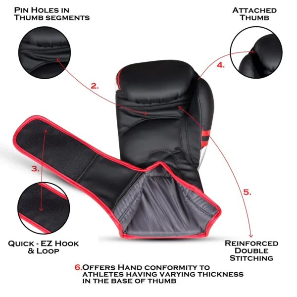RightPunch Red Synthetic Leather Boxing Gloves - Image 6