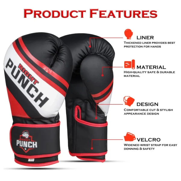 RightPunch Red Synthetic Leather Boxing Gloves - Image 4
