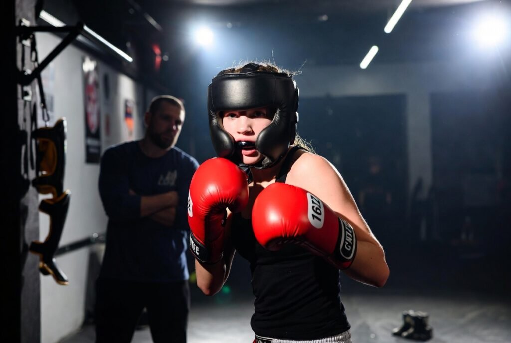 When to Start Sparring? The Essential top 7-Gear Checklist" 1 Beginner boxer wearing sparring gear during first boxing sparring session in gym